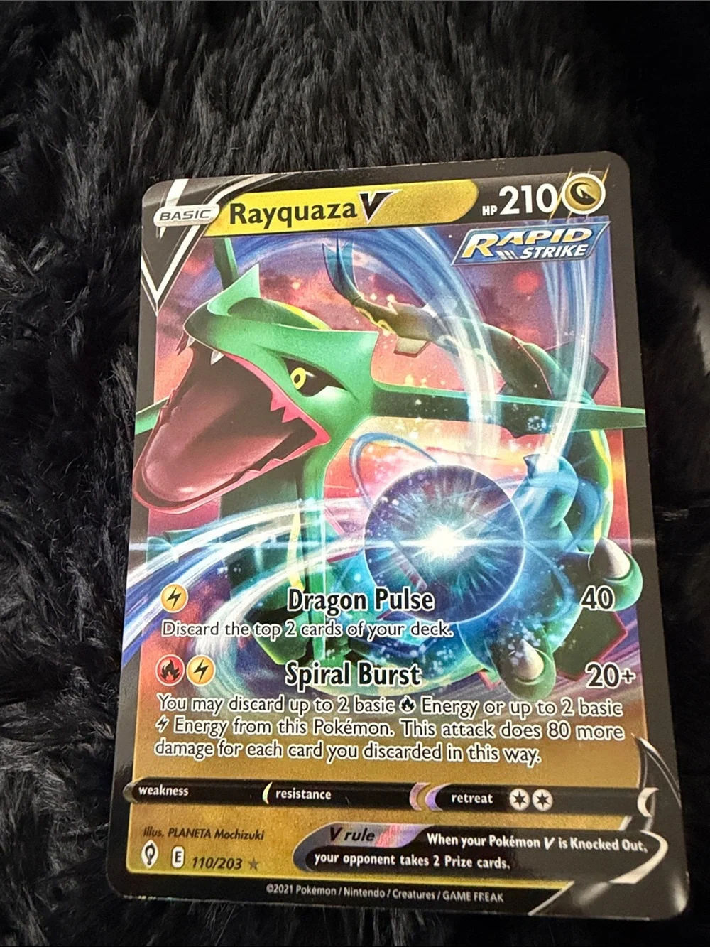 Pokemon Rayquaza V Holographic Green and Blue Card